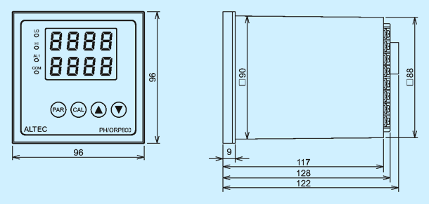 pH/ORP800 technical diagram